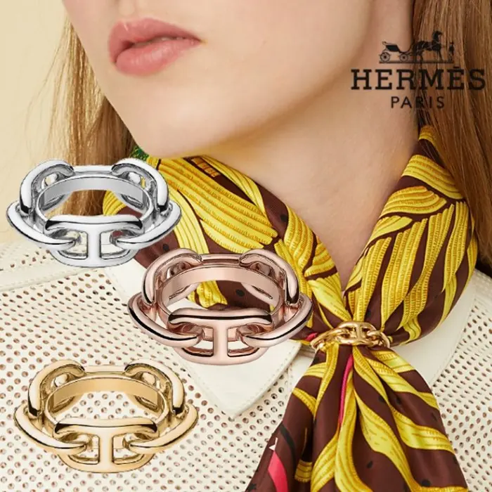 Hermes Regate Gold Plated Scarf Ring Chaine D'Ancre Scarf Ring w