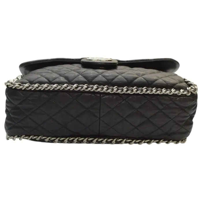 Chanel Black Quilted Lambskin Leather Chain Around Maxi Flap