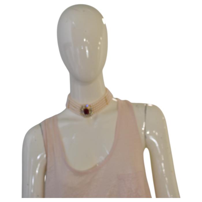 Alessandra Rich Multistrand White Pearl Red Bead & Rhinestones Choker necklace