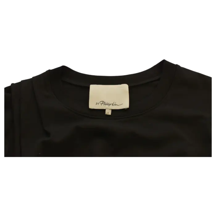 3.1 Phillip Lim Black Cotton Draped Short Sleeve T-Shirt Top