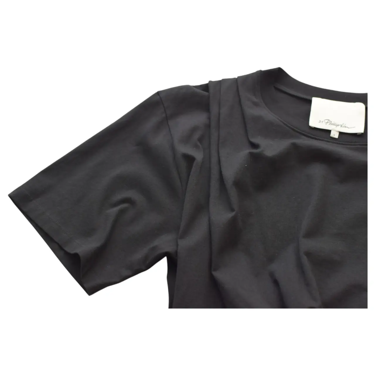 3.1 Phillip Lim Black Cotton Draped Short Sleeve T-Shirt Top