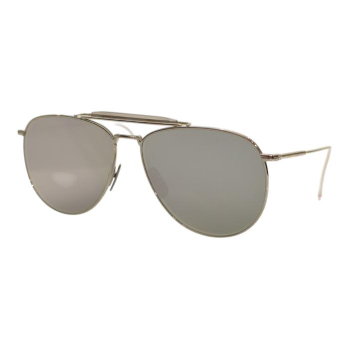 THOM BROWNE TB015 LTD-SLV 62 pilot-frame aviator Silver Metal sunglasses dark grey mirror