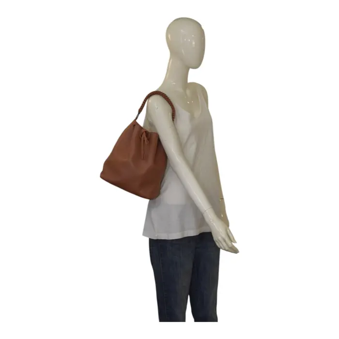 Callista Crafts Brown Leather Drawstring Pouch Braided Strp