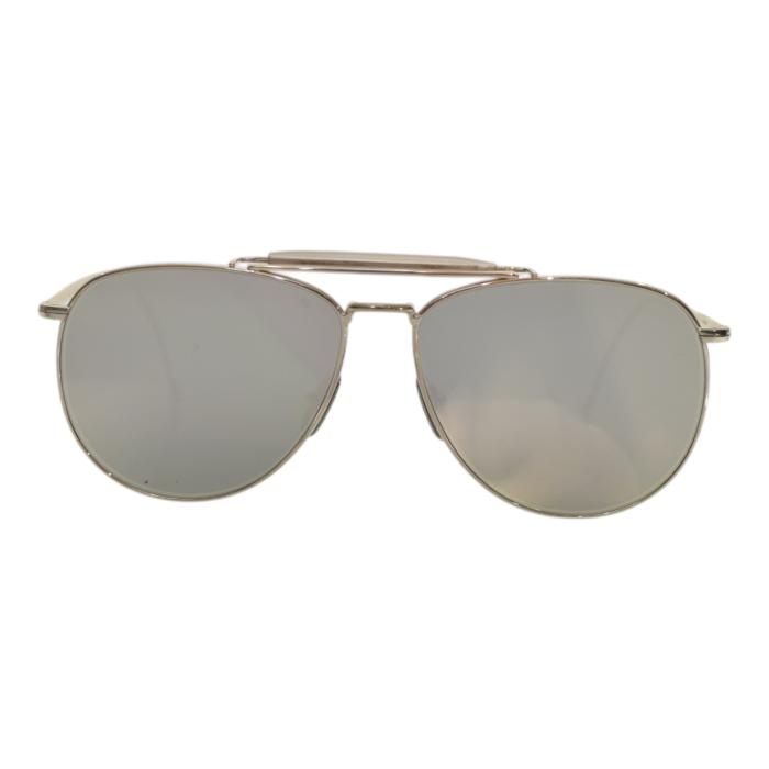 THOM BROWNE TB015 LTD-SLV 62 pilot-frame aviator Silver Metal sunglasses dark grey mirror