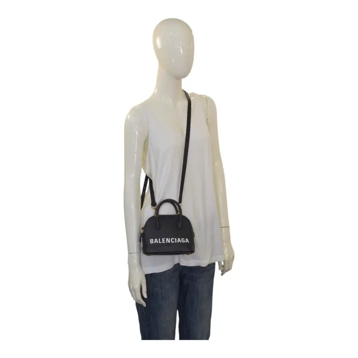 BALENCIAGA Ville Top Handle XXS Logo Leather Crossbody Bag – Black