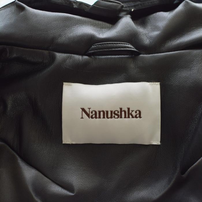Nanushka Hide vegan quilted leather black puffer jacket high standing collar sz M