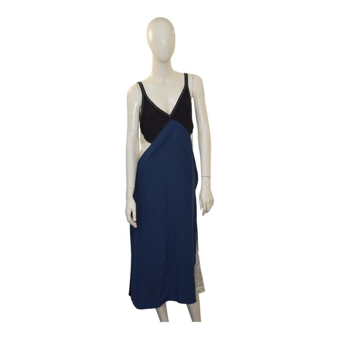 Rag & Bone Colorblock Silk Slip Dress Blue Black & White – Size 6 - open V back