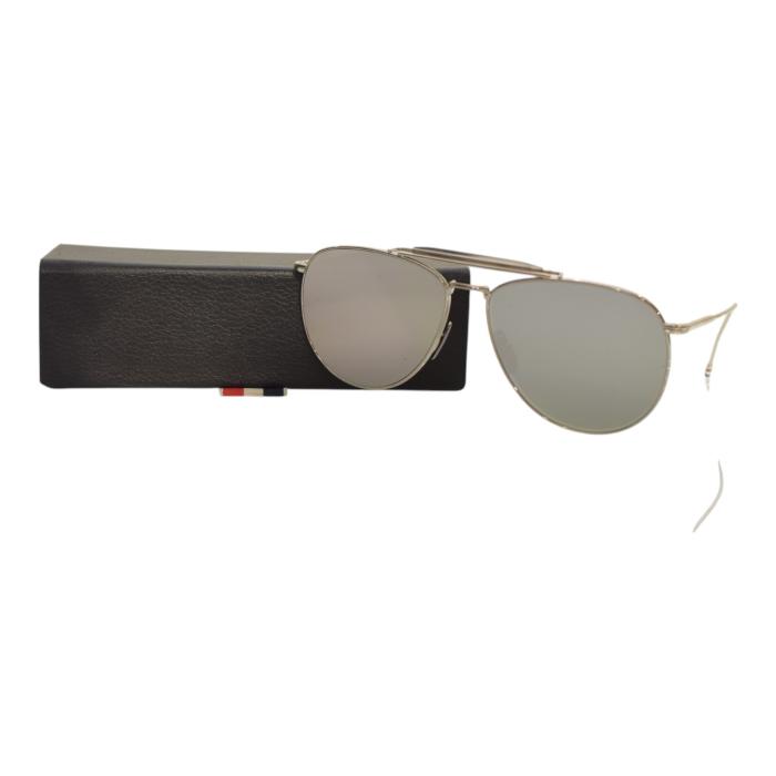 THOM BROWNE TB015 LTD-SLV 62 pilot-frame aviator Silver Metal sunglasses dark grey mirror