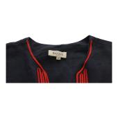 Ancient Kallos Athena Cord Navy Blue Linen Maxi Dress Red Embroidered Trim – M
