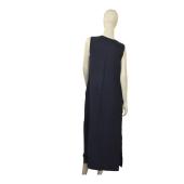Ancient Kallos Athena Cord Navy Blue Linen Maxi Dress Red Embroidered Trim – M