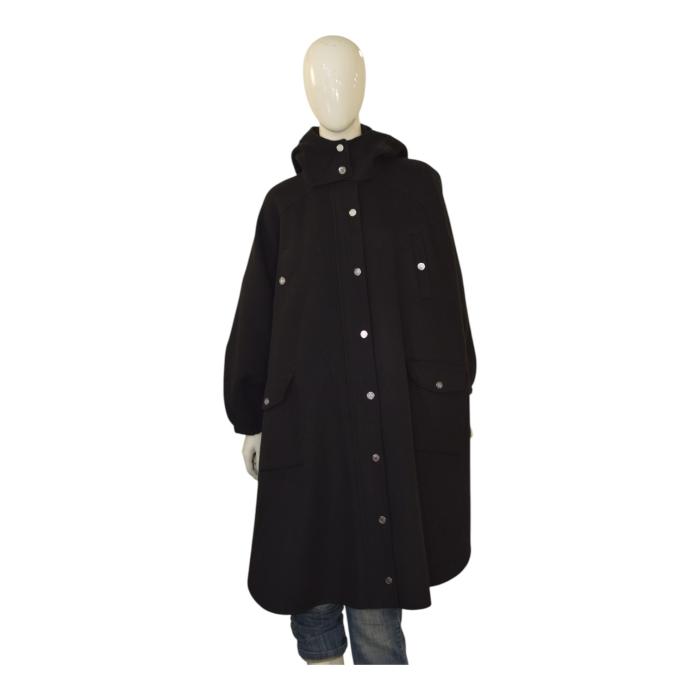 Μαύρο μάλλινο παλτό με ανοιχτά πλαϊνά και κουμπιά, μέγεθος 1