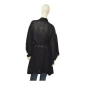 Maurizio Black Linen Kimono Jacket with Waist Tie – Sheer Shoulder Detail – OS