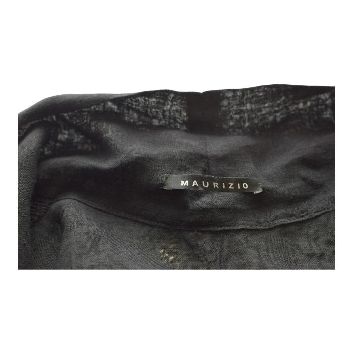 Maurizio Black Linen Kimono Jacket with Waist Tie – Sheer Shoulder Detail – OS