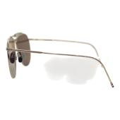 THOM BROWNE TB015 LTD-SLV 62 pilot-frame aviator Silver Metal sunglasses dark grey mirror