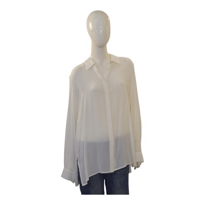 The Row CARLTON Porcelain White Sheer Viscose Oversized Blouse – Size L