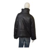 Nanushka Hide vegan quilted leather black puffer jacket high standing collar sz M