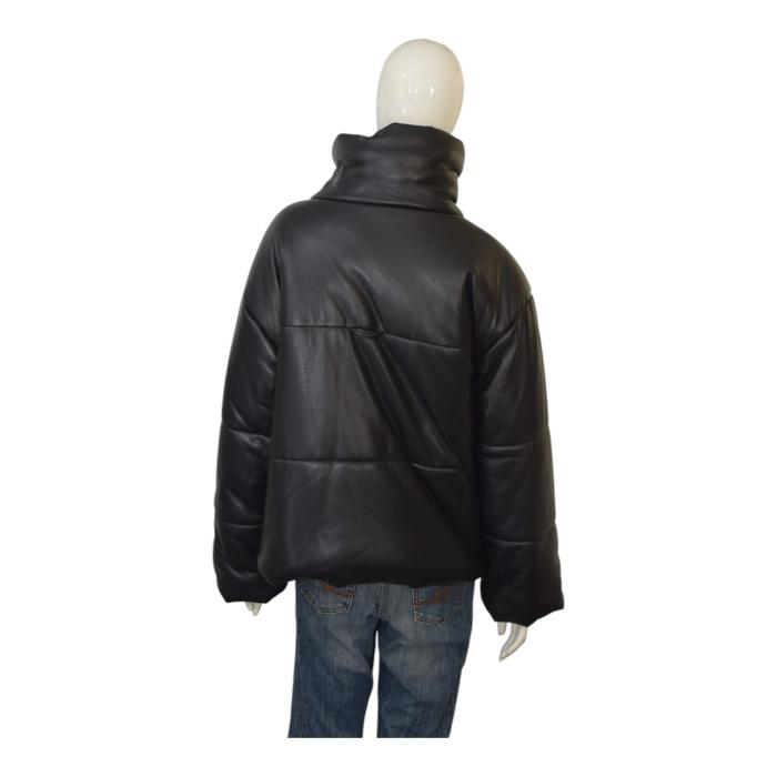 Nanushka Hide vegan quilted leather black puffer jacket high standing collar sz M
