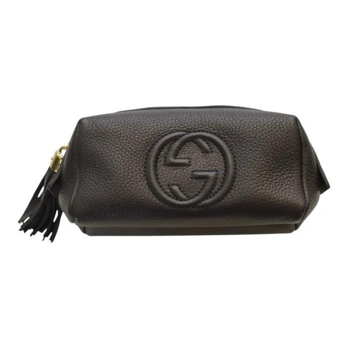 Gucci Soho Leather Cosmetic Pouch with Tassel in Black pebbled