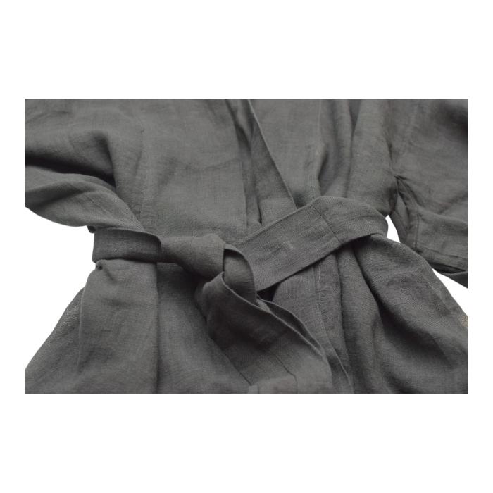 Maurizio Black Linen Kimono Jacket with Waist Tie – Sheer Shoulder Detail – OS