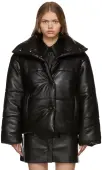 Nanushka Hide vegan quilted leather black puffer jacket high standing collar sz M