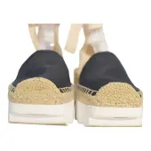Marni Beige Black Fabric Ankle Tie Up Espadrille Platform