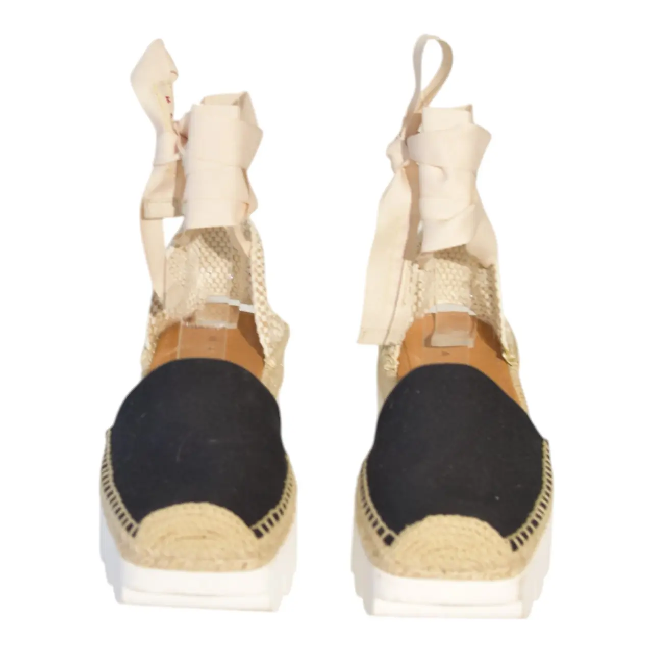 ☆送料・関税込☆MARNI★ANKLE-TIE PLATFORM ESPADRILLES★ Marni Beige Black Fabric Ankle Tie Up Espadrille Platform