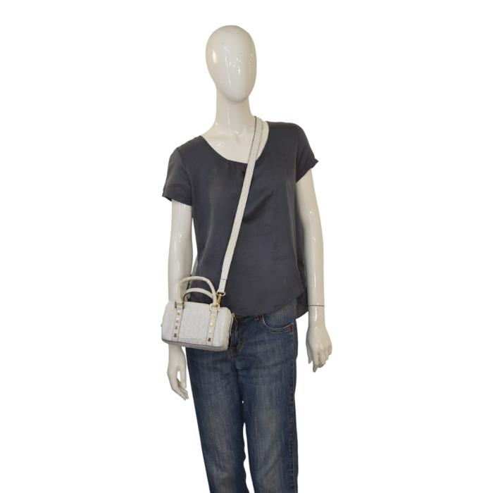 Μικρή τσάντα Satchel TOUS με ανάγλυφο κροκόδειλο σε ιβουάρ χρώμα με χρυσά μεταλλικά στοιχεία και λουράκι