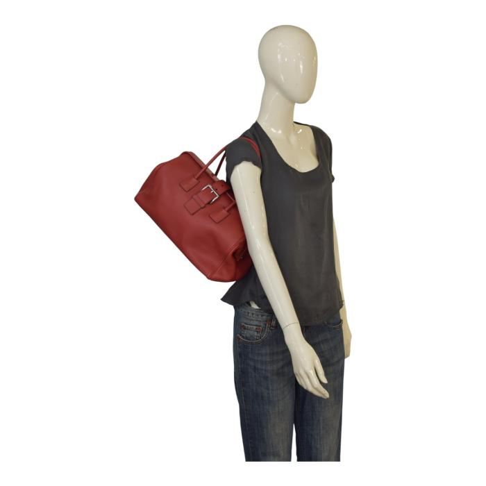 Prada Vintage Κόκκινη Δερμάτινη Τσάντα Γιατρού Satchel με Κορδόνι, Διπλή Χερούλια