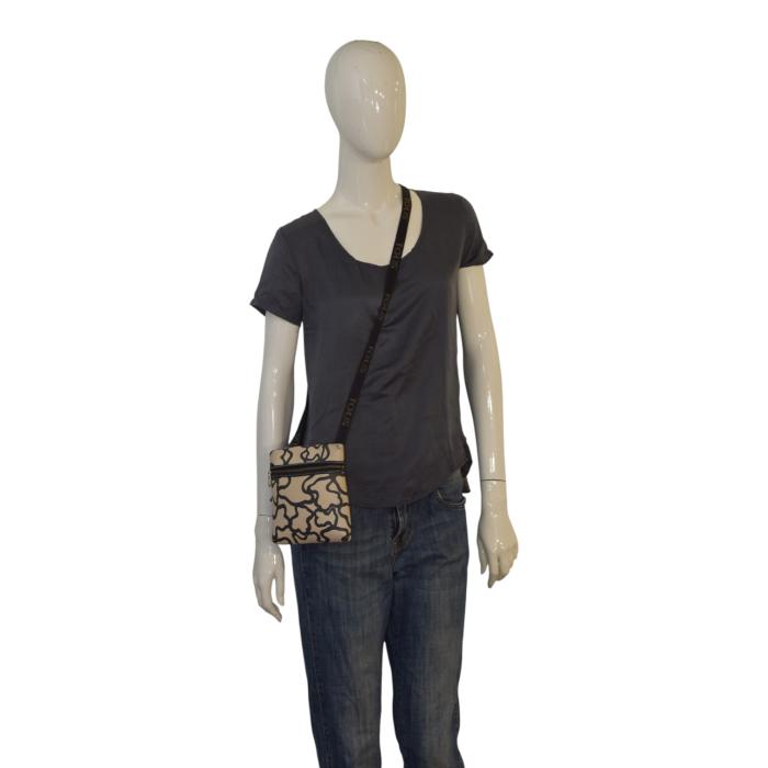 TOUS Kaos Black & Cream Bear Signature Small Messenger Crossbody Style Bag Handbag