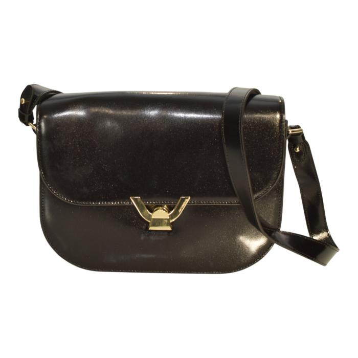 COCCINELLE Black Shinny Leather Shoulder Crossbody Bag – Gold Hardware – Italian Leather 