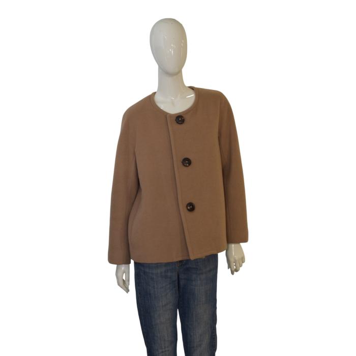 DSQUARED Camel Brown Wool Blend Colarless 3 button Jacket Short Coat size IT 44 