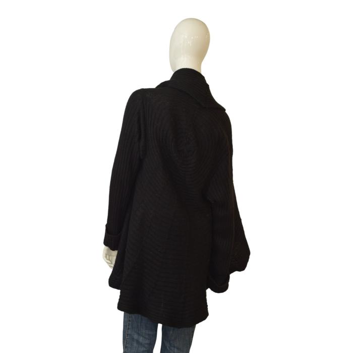 Marina Rinaldi Ribbed Wool Cardigan Sweater Black – Open Front – Size M – Made in Italy