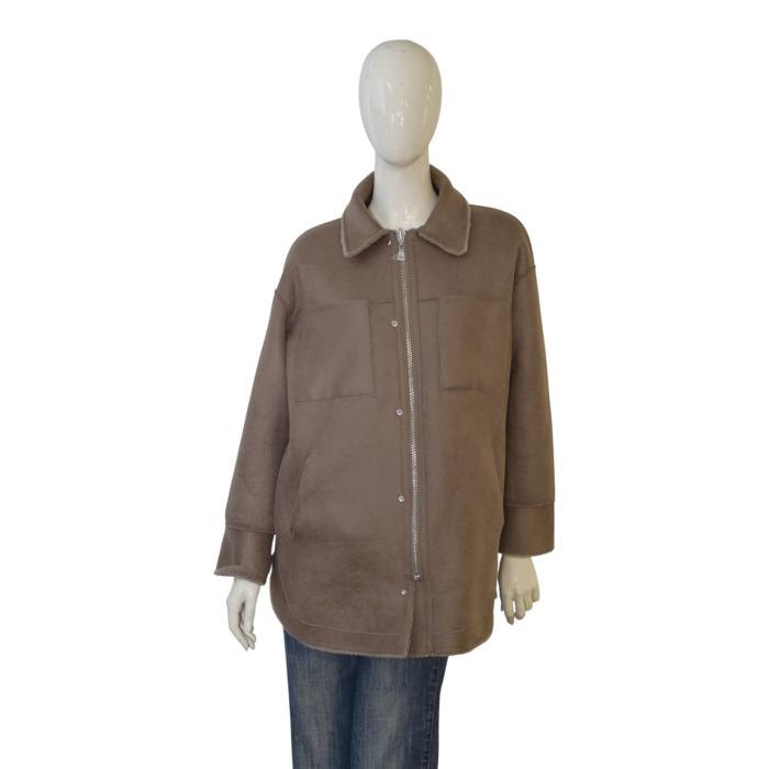 Oakwood 2 Way Faux Shearling Taupe/Beige Teddy Collared Shirt Coat Size S