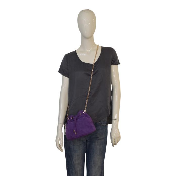 Senso di Lusso Purple Suede Mini Bucket Bag with Gold Chain – Made in Greece – NEW with Tags di