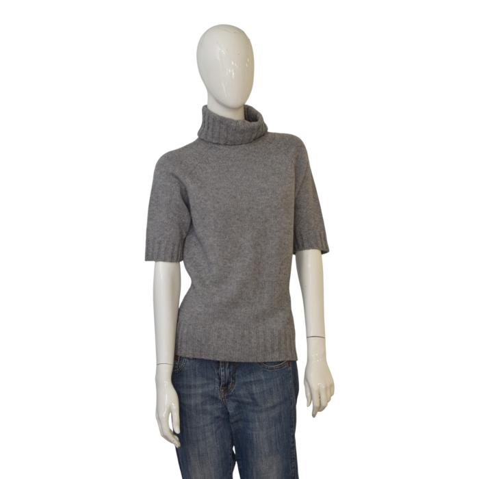 CELINE Paris Gray 100% Cashmere Turtleneck Shortsleeve Sweater Size M