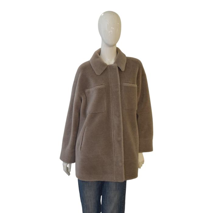 Oakwood 2 Way Faux Shearling Taupe/Beige Teddy Collared Shirt Coat Size S