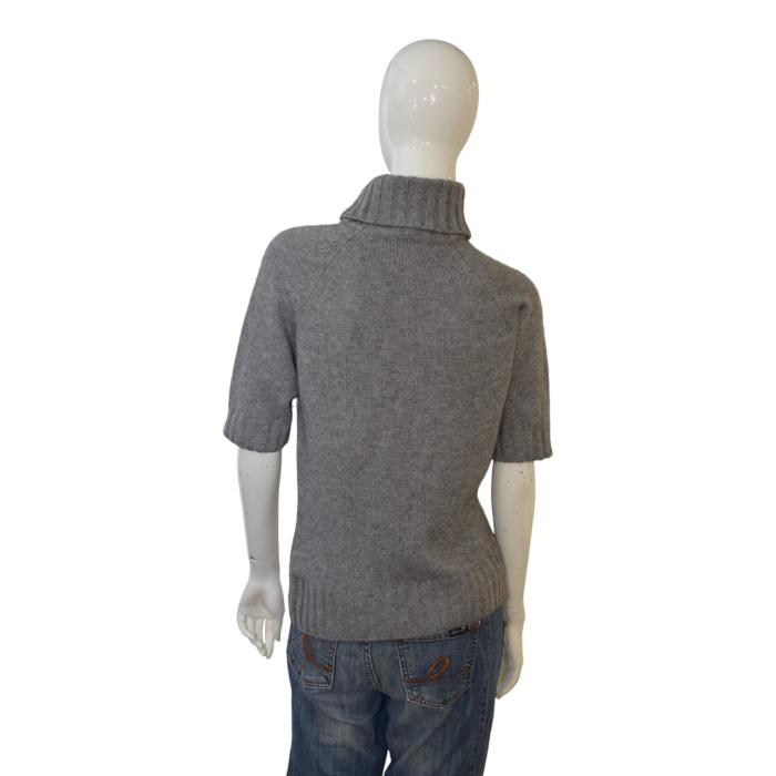 CELINE Paris Gray 100% Cashmere Turtleneck Shortsleeve Sweater Size M