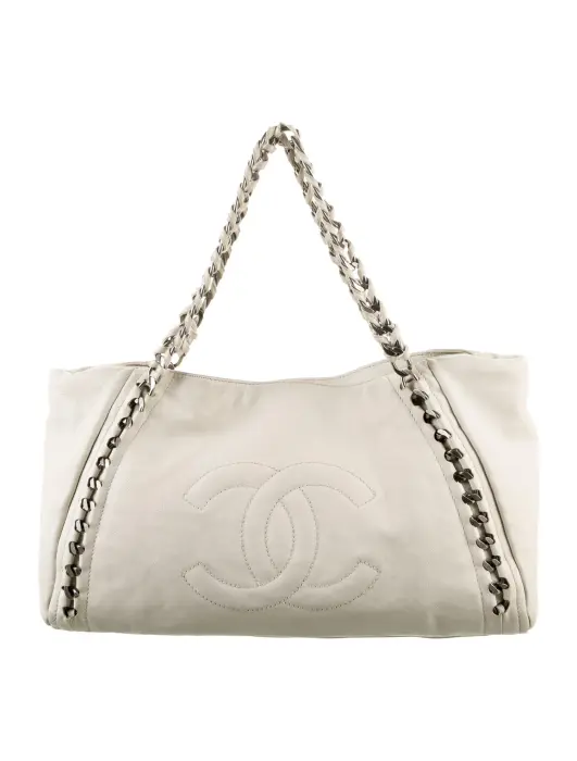 CHANEL Modern Chain E/W Tote – Off White Leather Shoulder Bag – Large CC Logo