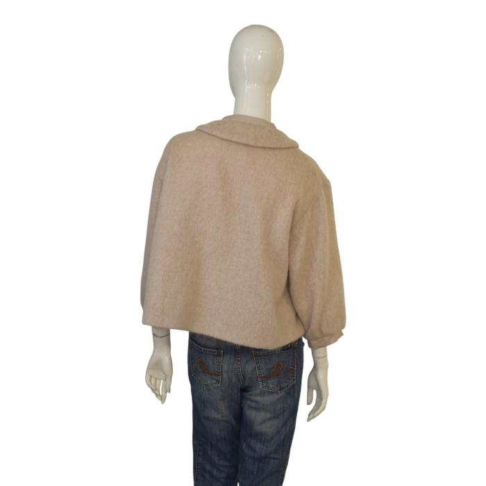 Schumacher Beige Cropped Wool-Blend Jacket 3/4 length sleeves Peter Pan collar M