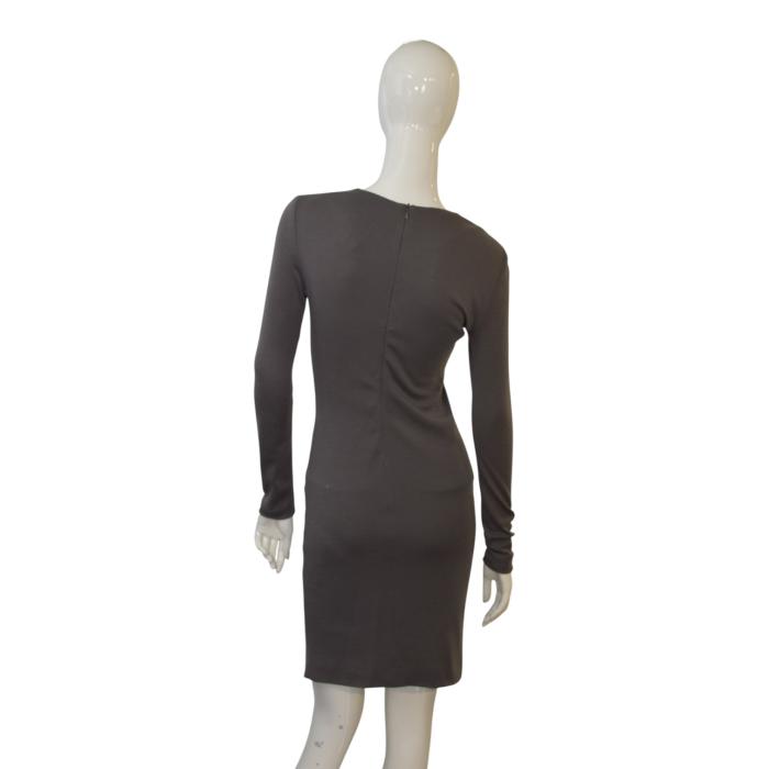 Joseph Taupe Wool & Leather Panel Bodycon Longsleeve Draped Dress – Size 36