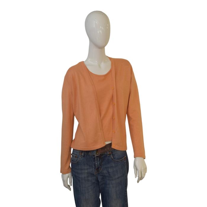 CELINE Paris Twin Set Cardigan & Short Sleeve Top 50% Cashmere, 50% Silk Size 40