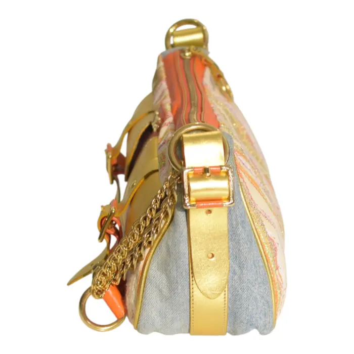 Dolce & Gabbana Y2K Multicolor Striped Shoulder Bag with Gold