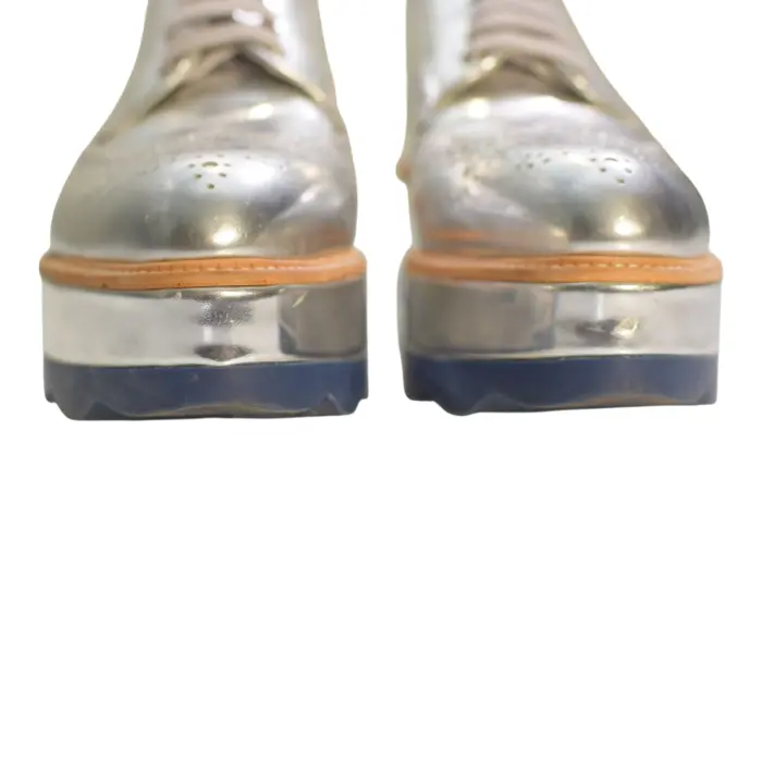 Prada Metallic Silver Brogue Leather Platform Low Top Sneakers