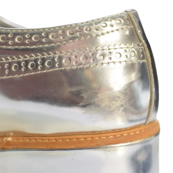 Prada Metallic Silver Brogue Leather Platform Low Top Sneakers