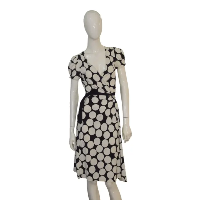 Diane von Furstenberg Polka Dot Wrap Dress Black White Rayon Short sleeves  - Swap Shop