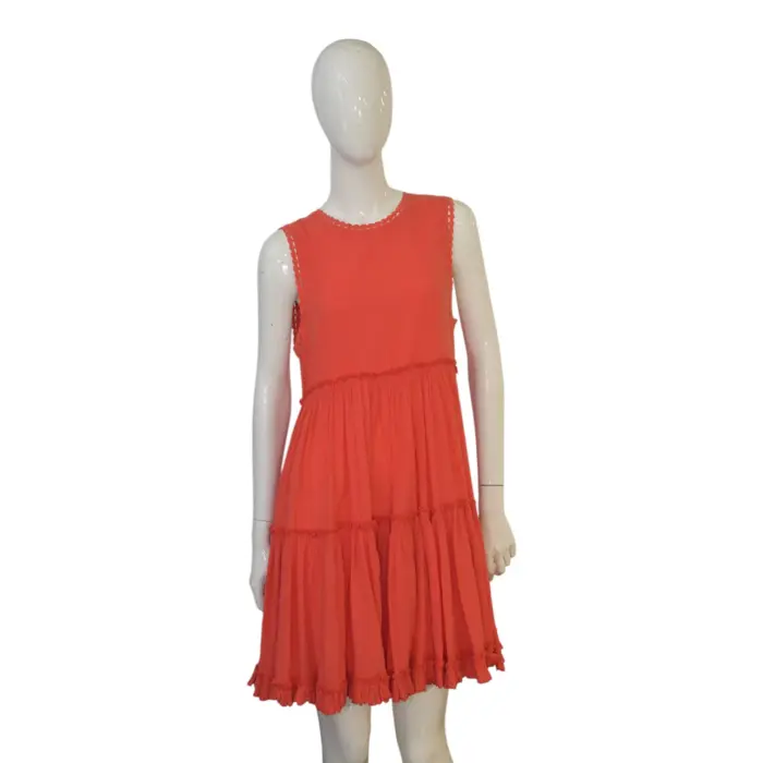 Devotion Coral Tiered Mini Dress Sleeveless Boho Ruffle Hem Summer Dress  Size M - Swap Shop