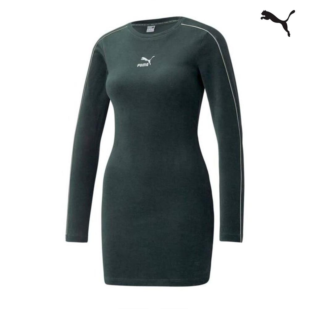 Puma Iconic T7 Velour Fitted Dress – Green Gables (589764-80)