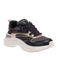 Two Tone Mesh Metallic Overlay Lace Up Fashion Sneaker