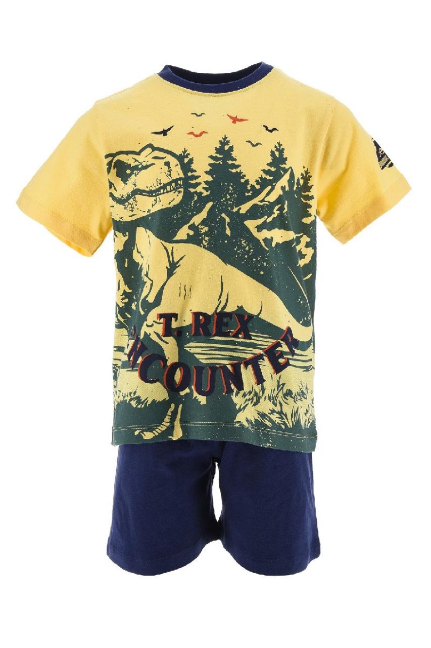 SUPER HEROES Πιτζάμα μακό αγόρι JURASSIC WORLD-EV2049-YELLOW-organic cotton