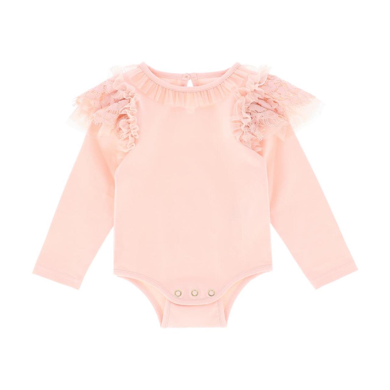 Angel's Face Φορμάκι μπεμπέ μακό κορίτσι Angel's Face-Primrose Lace Trim Babygrow-Blush